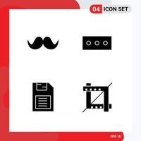 Mobile Interface Solid Glyph Set of 4 Pictograms of moustache mobile chip male security storage device Editable Vector Design Elements