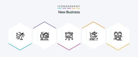 paquete de iconos de 25 líneas de nuevo negocio que incluye examen. ciencias económicas. esfuerzos negocio . flechas vector