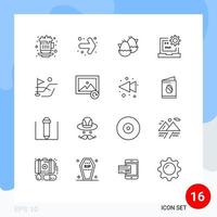 Mobile Interface Outline Set of 16 Pictograms of field laptop baby development coding Editable Vector Design Elements