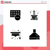 4 Universal Solid Glyphs Set for Web and Mobile Applications computers hat hardware money student Editable Vector Design Elements