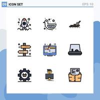 Universal Icon Symbols Group of 9 Modern Filledline Flat Colors of computer travel brickwork tag location Editable Vector Design Elements