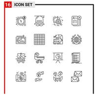 Universal Icon Symbols Group of 16 Modern Outlines of job career hat business testing Editable Vector Design Elements