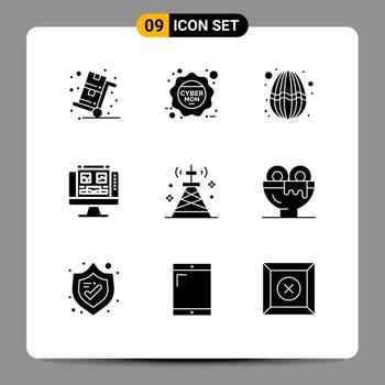 Set of 9 Vector Solid Glyphs on Grid for communications monitor sale computer decoration Editable Vector Design Elements