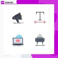 Universal Icon Symbols Group of 4 Modern Flat Icons of bullhorn online media tracking video Editable Vector Design Elements