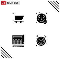 Group of 4 Solid Glyphs Signs and Symbols for cart website protection blueprint arrow Editable Vector Design Elements