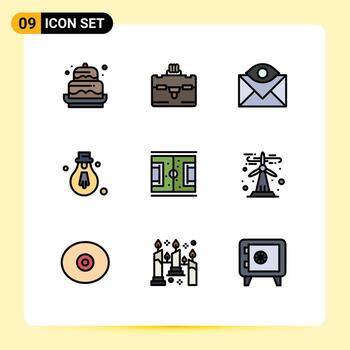 Pack of 9 Modern Filledline Flat Colors Signs and Symbols for Web Print Media such as ground motivation communication light inbox Editable Vector Design Elements