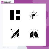 Group of 4 Solid Glyphs Signs and Symbols for collage cut layout sun knife Editable Vector Design Elements