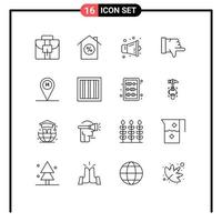 Editable Vector Line Pack of 16 Simple Outlines of jail location speaker travel beach Editable Vector Design Elements