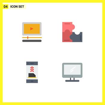 Pack of 4 Modern Flat Icons Signs and Symbols for Web Print Media such as video contact puzzle game file Editable Vector Design Elements