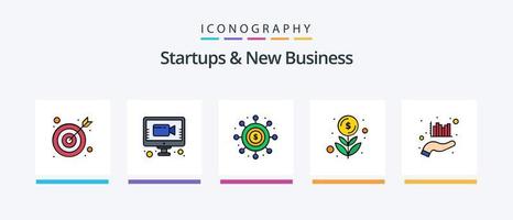 Startups And New Business Line Filled 5 Icon Pack Including online. business. economy. analysis. business idea. Creative Icons Design vector