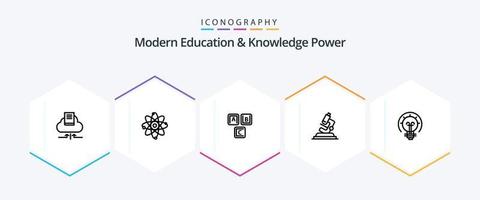 Modern Education And Knowledge Power 25 Line icon pack including bulb. science. abc. microsope. knowledge vector