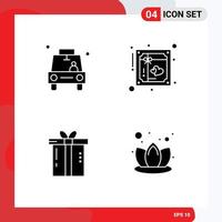 Mobile Interface Solid Glyph Set of 4 Pictograms of car romantic pin invite gift Editable Vector Design Elements