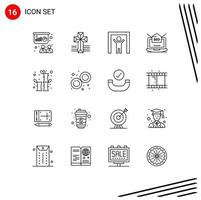 Group of 16 Outlines Signs and Symbols for chinese bamboo scanner web setting Editable Vector Design Elements