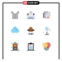 User Interface Pack of 9 Basic Flat Colors of cap snow analytics cloud marketing Editable Vector Design Elements