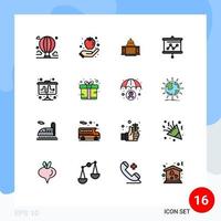 16 Thematic Vector Flat Color Filled Lines and Editable Symbols of graph place healthy building house Editable Creative Vector Design Elements