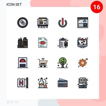Group of 16 Modern Flat Color Filled Lines Set for place building button search browser Editable Creative Vector Design Elements