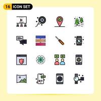 16 Universal Flat Color Filled Line Signs Symbols of storage computing pin message chat Editable Creative Vector Design Elements