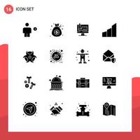 Set of 16 Commercial Solid Glyphs pack for office blocks buildings money architecture factory Editable Vector Design Elements