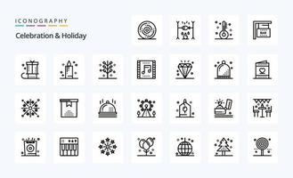 paquete de iconos de línea de vacaciones de celebración de 25 vector