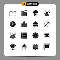 Modern Set of 16 Solid Glyphs Pictograph of building plant cloud environment emergency Editable Vector Design Elements