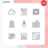 9 User Interface Outline Pack of modern Signs and Symbols of computer gesture mail four user Editable Vector Design Elements