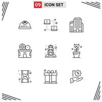 User Interface Pack of 9 Basic Outlines of character mask office ticket entertainment Editable Vector Design Elements