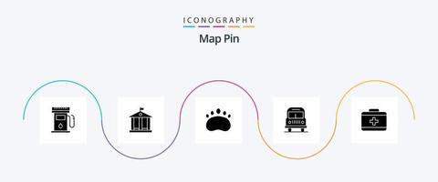 paquete de iconos de glifo 5 de pin de mapa que incluye . cuidado. embragues cuidado de la salud. cámping vector