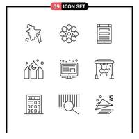 Group of 9 Modern Outlines Set for management ramadan internet kareem architecture Editable Vector Design Elements