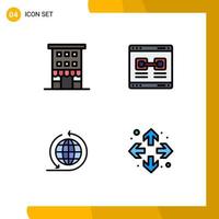 Pictogram Set of 4 Simple Filledline Flat Colors of buildings window shop front link business network Editable Vector Design Elements