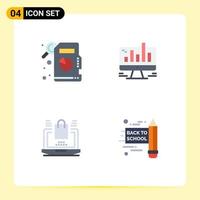 4 Thematic Vector Flat Icons and Editable Symbols of descriptive statistics online chart web school back to school Editable Vector Design Elements