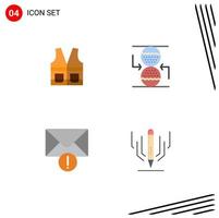 paquete de línea vectorial editable de 4 iconos planos simples de mensaje de control de construcción de alerta de chaleco elementos de diseño vectorial editables vector