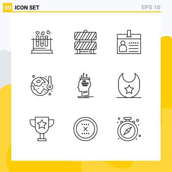 conjunto de pictogramas de 9 contornos simples de temperatura ecología área de trabajo día de la tierra id elementos de diseño vectorial editables vector