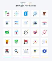 Creative Startups And New Business 25 Flat icon pack  Such As coffee. management. business. gear. time vector