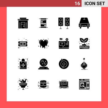Mobile Interface Solid Glyph Set of 16 Pictograms of computer transport devices passenger technology Editable Vector Design Elements