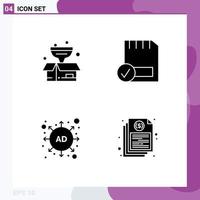 Set of 4 Modern UI Icons Symbols Signs for box ad filter connected strategy Editable Vector Design Elements