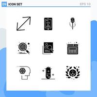 Modern Set of 9 Solid Glyphs Pictograph of hr setting building search engine Editable Vector Design Elements