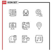 9 Universal Outline Signs Symbols of content graph search shart computer Editable Vector Design Elements