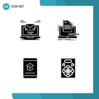 Group of 4 Solid Glyphs Signs and Symbols for computer paper email coding e Editable Vector Design Elements