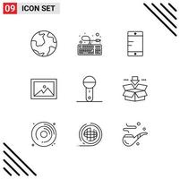 Set of 9 Vector Outlines on Grid for microphone devices connection photo album Editable Vector Design Elements