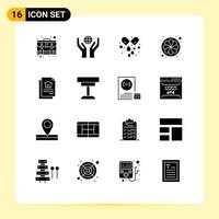 Set of 16 Modern UI Icons Symbols Signs for document sunflower capsule sun flower Editable Vector Design Elements