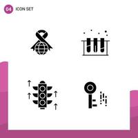 Mobile Interface Solid Glyph Set of 4 Pictograms of care light world test internet Editable Vector Design Elements