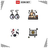 Set of 4 Modern UI Icons Symbols Signs for earrings music fashion spa valentines Editable Vector Design Elements