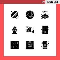 User Interface Pack of 9 Basic Solid Glyphs of gift pack image finance camera cake Editable Vector Design Elements