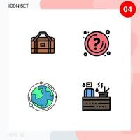 Mobile Interface Filledline Flat Color Set of 4 Pictograms of bag earth sports question world Editable Vector Design Elements