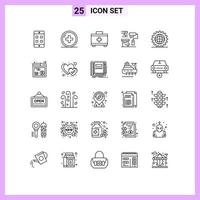 Line Pack of 25 Universal Symbols of development coding bag brush roller Editable Vector Design Elements