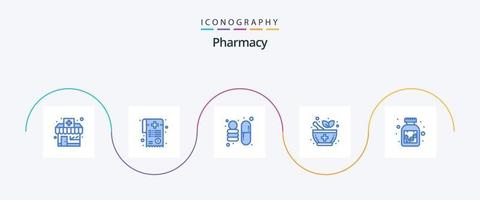 paquete de iconos de farmacia azul 5 que incluye. farmacia. ciencia. medicamento. señalización vector