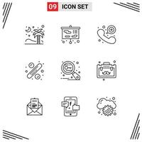 Modern Set of 9 Outlines Pictograph of key big sale study sales emergency call Editable Vector Design Elements