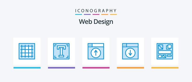paquete de iconos azul 5 de diseño web que incluye descarga. web. programa. solicitud. web. diseño de iconos creativos vector