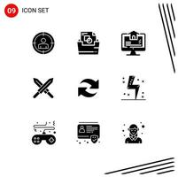 Modern Set of 9 Solid Glyphs and symbols such as repeat reload real refresh ireland Editable Vector Design Elements