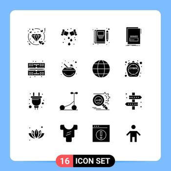 grupo de 16 glifos sólidos modernos establecidos para el enlace del libro malévolo script escribir elementos de diseño vectorial editables vector